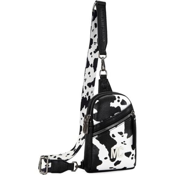 Cow Print Crossbody Mini Bag with Adjustable Strap and Zipper Pockets - Picture 1 of 6
